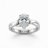 Silver Pear Brilliant Solitaire Engagement Ring With Elegant Split Twist Shank