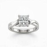 Silver Princess Brilliant Solitaire Engagement Ring With Elegant Split Twist Shank