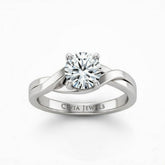 Silver Round Brilliant Solitaire Engagement Ring With Elegant Split Twist Shank