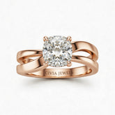 Rose Gold Cushion Cut Solitaire Engagement Ring With Sculpted Multirow Twist Shank