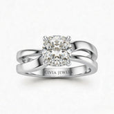 Silver Cushion Cut Solitaire Engagement Ring With Sculpted Multirow Twist Shank