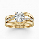 Yellow Gold Cushion Brilliant Engagement Ring With Split Bypass Pavé Diamond Shank