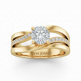 Yellow Gold Round Brilliant Engagement Ring With Split Bypass Pavé Diamond Shank