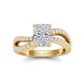 Yellow Gold Radiant Diamond Twisted Shank Engagement Ring With Four Prong Setting And Pavé Side Bands