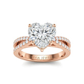 Rose Gold Heart Cut Elevated Solitaire With Diamond Pavé Twisted Split Shank Engagement Ring