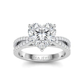 Silver Heart Cut Elevated Solitaire With Diamond Pavé Twisted Split Shank Engagement Ring
