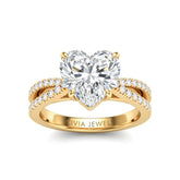 Yellow Gold Heart Cut Elevated Solitaire With Diamond Pavé Twisted Split Shank Engagement Ring