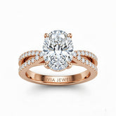 Rose Gold Oval Cut Elevated Solitaire With Diamond Pavé Twisted Split Shank Engagement Ring