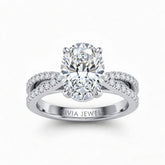 Silver Oval Cut Elevated Solitaire With Diamond Pavé Twisted Split Shank Engagement Ring