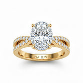 Yellow Gold Oval Cut Elevated Solitaire With Diamond Pavé Twisted Split Shank Engagement Ring