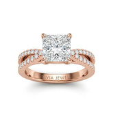 Rose Gold Princess Cut Elevated Solitaire With Diamond Pavé Twisted Split Shank Engagement Ring