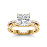 Yellow Gold Princess Cut Elevated Solitaire With Diamond Pavé Twisted Split Shank Engagement Ring