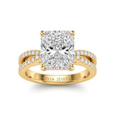 Yellow Gold Radiant Cut Elevated Solitaire With Diamond Pavé Twisted Split Shank Engagement Ring