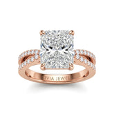 Rose Gold Radiant Cut Elevated Solitaire With Diamond Pavé Twisted Split Shank Engagement Ring