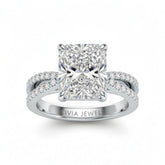 White Gold Radiant Cut Elevated Solitaire With Diamond Pavé Twisted Split Shank Engagement Ring
