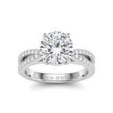 Silver Round Cut Elevated Solitaire With Diamond Pavé Twisted Split Shank Engagement Ring