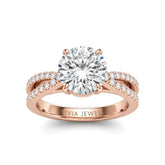 Rose Gold Round Cut Elevated Solitaire With Diamond Pavé Twisted Split Shank Engagement Ring