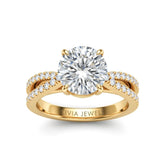 Yellow Gold Round Cut Elevated Solitaire With Diamond Pavé Twisted Split Shank Engagement Ring