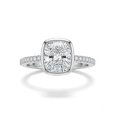 Silver Cushion Cut Bezel Set Solitaire With Diamond Pavé Classic Band Engagement Ring