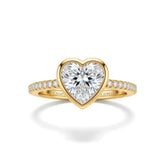 Yellow Gold Heart Cut Bezel Set Solitaire With Diamond Pavé Classic Band Engagement Ring