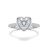 Silver Heart Cut Bezel Set Solitaire With Diamond Pavé Classic Band Engagement Ring