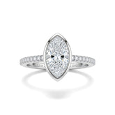 Silver Marquise Cut Bezel Set Solitaire With Diamond Pavé Classic Band Engagement Ring