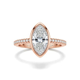 Rose Gold Marquise Cut Bezel Set Solitaire With Diamond Pavé Classic Band Engagement Ring