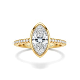 Yellow Gold Marquise Cut Bezel Set Solitaire With Diamond Pavé Classic Band Engagement Ring
