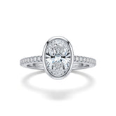 Silver Oval Cut Bezel Set Solitaire With Diamond Pavé Classic Band Engagement Ring
