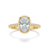 Yellow Gold Oval Cut Bezel Set Solitaire With Diamond Pavé Classic Band Engagement Ring