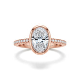 Rose Gold Oval Cut Bezel Set Solitaire With Diamond Pavé Classic Band Engagement Ring