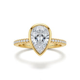 Yellow Gold Pear Cut Bezel Set Solitaire With Diamond Pavé Classic Band Engagement Ring