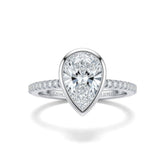 Silver Pear Cut Bezel Set Solitaire With Diamond Pavé Classic Band Engagement Ring