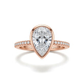 Rose Gold Pear Cut Bezel Set Solitaire With Diamond Pavé Classic Band Engagement Ring