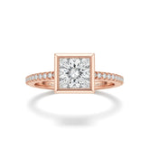 Rose Gold Princess Cut Bezel Set Solitaire With Diamond Pavé Classic Band Engagement Ring