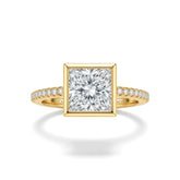 Yellow Gold Princess Cut Bezel Set Solitaire With Diamond Pavé Classic Band Engagement Ring