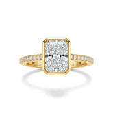 Yellow Gold Radiant Cut Bezel Set Solitaire With Diamond Pavé Classic Band Engagement Ring