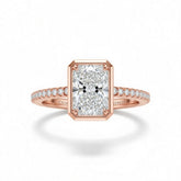 Rose Gold Radiant Cut Bezel Set Solitaire With Diamond Pavé Classic Band Engagement Ring