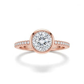 Rose Gold Round Cut Bezel Set Solitaire With Diamond Pavé Classic Band Engagement Ring