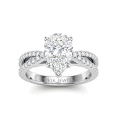 Silver Pear Cut Elevated Solitaire With Diamond Pavé Twisted Split Shank Engagement Ring