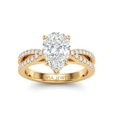 Yellow Gold Pear Cut Elevated Solitaire With Diamond Pavé Twisted Split Shank Engagement Ring