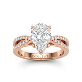 Rose Gold Pear Cut Elevated Solitaire With Diamond Pavé Twisted Split Shank Engagement Ring