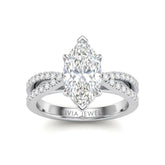 Silver Marquise Cut Elevated Solitaire With Diamond Pavé Twisted Split Shank Engagement Ring
