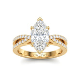 Yellow Gold Marquise Cut Elevated Solitaire With Diamond Pavé Twisted Split Shank Engagement Ring