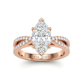 Rose Gold Marquise Cut Elevated Solitaire With Diamond Pavé Twisted Split Shank Engagement Ring
