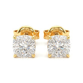 Yellow Gold Cushion Cut Diamond Stud Earrings With Four Prong Setting