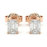 Rose Gold Emerald Cut Diamond Stud Earrings With Four Prong Setting
