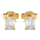 Yellow Gold Emerald Cut Diamond Stud Earrings With Four Prong Setting