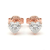 Rose Gold Heart Cut Diamond Stud Earrings With Four Prong Setting