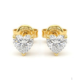 Yellow Gold Heart Cut Diamond Stud Earrings With Four Prong Setting